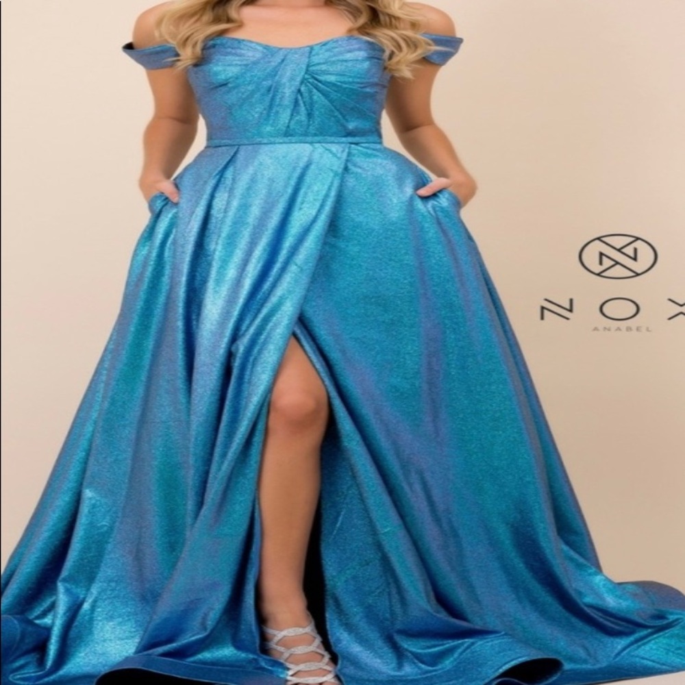 Metallic Turquoise Prom dress 16 18 corset back